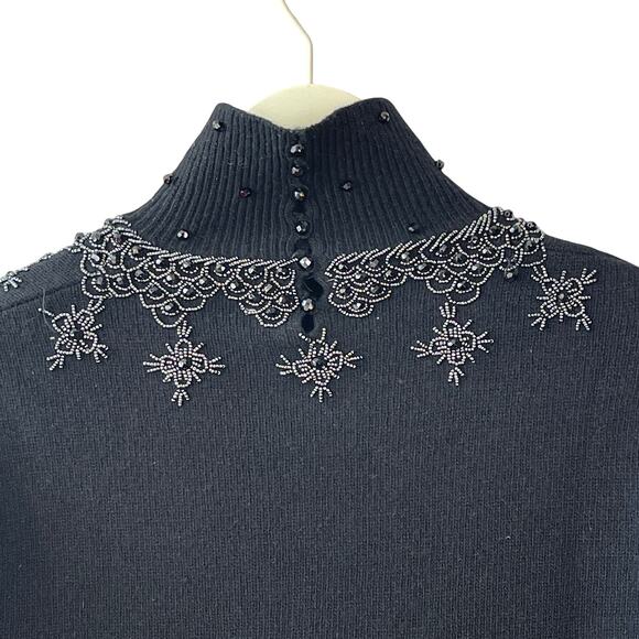 VINTAGE 80s Jet Beaded Turtleneck Sweater Size S/M - Picture 4 of 6